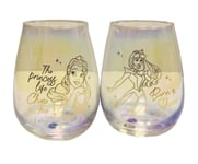 Disney Princess Printed Set of 2 Glass" Born to Shine" Stemless Tumbler Glasses Gift Boxed