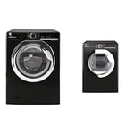 Hoover H3WS4105TACBE-80 10kg 1400rpm Freestanding Washing Machine, WIFI Connected, Steam, Black with Chrome door & H-Dry 300 HLEC9TCEB Freestanding Condenser Tumble Dryer, Easy Empty