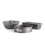 KitchenAid Aluminized Steel Lot de 3 moules à gâteau 24 cm, moule à kouglet 24 cm, moule à cake 27 x 11 cm, revêtement antiadhésif sans PFAS, passe au four, au lave-vaisselle, gris
