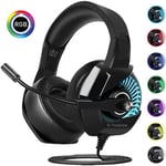 Casque Gaming PS4, E-THINKER Casque Gamer avec Micro et RGB LED Lampe pour PS4 Xbox One PC Mac Smartphone -Surround 7.1