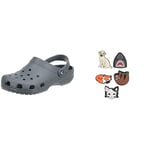 Crocs Unisex's Classic Clog, Slate Grey, 1 UK Men/ 2 UK Women Jibbitz Shoe Charm 5-Pack | Personalize with Jibbitz Animal Lover One-Size