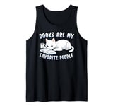 Books Are My Favorite People Cat with Coffee Mug Book Lovers Tank Top