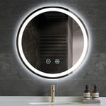 50cm Round LED Bathroom Mirror Illuminated Anti Fog Smart Explosion-Proof Makeup Vanity Mirror, Touch Dimmble Switch, IP65