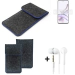 Protective cover for Motorola Moto G13 dark gray blue edge Filz Sleeve + earphon