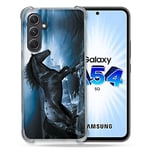 Cokitec Coque Renforcée en Verre Trempé pour Samsung Galaxy A54 5G Animal Cheval Noir