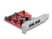 DeLOCK PCI Express x1-kort till 2 x extern USB 5 Gbps Typ-A hona - Formfaktor med låg profil, PCIe, USB 3.2 Gen 1 (3.1 Gen 1), Hankoppling, Fullhöjd/låg profil, PCIe 1.0, SATA