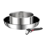 Tefal Ingenio Preference On Lot 3 pièces, Poêle, Casserole, Poignée amovible, Induction, Acier inoxydable, Revêtement antiadhésif sûr, Empilable, Compatible lave-vaisselle L9748802