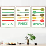 YHSM Knives Forks Spoons Kitchen Wall Art Canvas Painting Posters And Prints Nordic Poster Decoration Pictures For Living Room Decor 60X80cm No Framed 3 Pcs Set