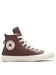 Converse Chuck Taylor All Star Leather Hi-Top Trainers - Dark Red, Dark Red, Size 6, Women