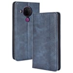Alamo Retro Folio Case for Nokia 5.4, Premium Leather Cover with Wallet Cash Card Slot - Blue