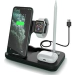 BISBISOUS Chargeur sans fil 4 en 1, station de charge compatible pour iWatch/Airpods/iPhone/Galaxy S20 et crayon (noir) Bisbisous