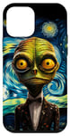 Coque pour iPhone 12 mini Peinture portrait Alien Van Gogh vert nuit étoilée cool