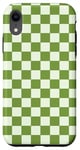 Coque pour iPhone XR Carreaux à damier vert olive et blanc classique