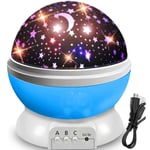 COLNK Projecteur ciel étoilé veilleuse led 360° lampe de projection rotative fête 8 modes jouet enfants bébé bleu