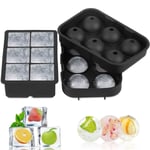 Z-YQL Ice Cube Trays 2 Pack Black Silicone 6 Giant Ice Cube Tray & Ice Ball Mould for Cocktails, Whiskey, Gin, Baby Food, Jelly
