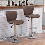 BonChoice Set of 2 Retro Brown Bar Stools Swivel Gas Lift PU Leather Barstool Chairs with Backrest & Footrest for Breakfast Pub Counter, Dining Stools for Kitchen Counter Adjustable