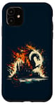 Coque pour iPhone 11 Jeu de fantastiques château de réflexion de dragon flamme double exposition