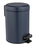 WENKO Poubelle cosmétique à pédale Leman bleu foncé, contenance 3 litres, petite poubelle pour salle de bain avec support à sacs poubelle intégré, en acier vernis, finition mate, 17 x 25 x 22,5 cm