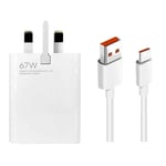 Genuine Xiaomi 67W Ultra Fast Charger UK Plug With USB-C 6A Cable MDY-12-EG