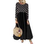 2xl Vintage Polka Dot Printed Long Dress Black S