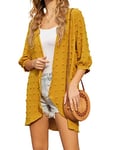 Hotouch Robe de Plage pour Femmes Bikini Cover Up Été Élégant Cardigan décontracté Manches 3/4 Cardigan Long en Mousseline de Soie Boléro Maillots de Bain Plage Cover Up Chemise Jaune L