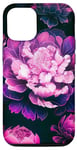 Coque pour iPhone 13 Pro Pivoine Violet Midnight Silhouettes Wildflower