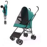 Pet Travel Stroller, Small Medium Dogs Cat Pushchair Foldable Pram Jogger Buggy With 4 Wheels Ultra Light One Touch to Assemble,Green