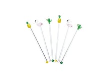 BarCraft BCSTIRASTD Tropical Chic Novelty Glass Cocktail Stirrers (Set of 6), 1 x 1 x 1 cm