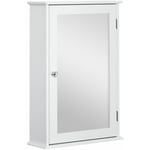 Armoire murale de salle de bain avec miroir - armoire à glace - placard de rangement toilettes - 1 porte, 2 étagères - verre MDF blanc