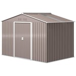 Verktygsbod i galvaniserat stål 4,9m² 277x195x192cm redskapsskjul med sadeltak, grund, låsbar skjutdörr, väderbeständig trädgård