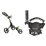 EZE GLIDE Compact+ 3 Wheel Golf Trolley -Charcoal/Lime Trolley, Eze Glide Umbrella Holder for Eze Glide Trolley