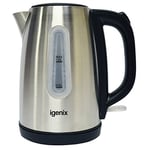 Igenix IG7601 Cordless Electric Jug Kettle, Rapid Boil, Easy Open Lid and Removable, Washable Filter for Easy Cleaning, 2200 W, 1 Litre, Stainless Steel
