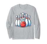 Funny Bowling Pins Scared Faces Strike Bowling Ball Bowler Long Sleeve T-Shirt
