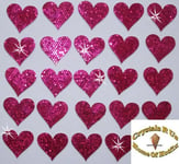 48 Hot Pink Fabric Sequin 20mm Hearts Iron-On
