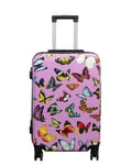 Resväska - Hardcase resväska - Str. Medium - Resväska med motiv - Rosa med fjärilstryck - Exklusiv lättviktsresväska