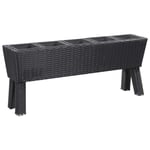 vidaXL Garden Raised Bed with Legs and 5 Pots Weather-resistant Waterproof removable Home Flower Plant Box 118x25x50cm Poly Rattan Black