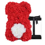 Rose Flower Bear - Over 250+ Flowers on Every Rose Bear - Gift for Mothers Day, Valentines Day, Anniversary & Bridal Showers - Clear Gift Box Included!10 Inches Tall (red)