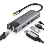 USB Type C Hub, Adaptateur USB C vers HDMI Ethernet, Type C 5 en 1 avec Gigabit Ethernet RJ45, HDMI 4K, Type C PD, 2 USB 3.0, Compatible avec MacBook Pro/air, et Autres appareils de Type C