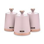 Tower T826131PNK Cavaletto Set of 3 Storage Canisters for Tea/Coffee/Sugar, Steel, Marshmallow Pink and Rose Gold, One Size