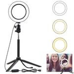 DERCLIVE Mini LED Camera Ring Light Dimmable Phone Video Lamp With Tripod Selfie Stick Fill Light for Live Makeup Lighting Photo Studio,BLACK