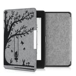 kwmobile Case Compatible with Amazon Kindle Paperwhite (10. Gen - 2018) - Book Style Felt Fabric Protective e-Reader Cover Folio Case - Girl Tree Swing Black/Light Grey