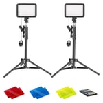 Neewer 2-Pack Conference Lighting Kit with Remote Control for Zoom Call Meeting/Remote Working/Self Broadcasting/Live Streaming, 3200K-5600K Dimmable LED Video Light with Tripod Stand/Color Filters