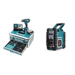 Makita DHP482RFX9 Perceuse-visseuse à percussion, sans fil, 18 V/3,0 Ah, avec 2 batteries et chargeur dans un coffret en aluminium, 96 pièces accessoires & Akku-Radio Dmr 112 avec DAB+ et Bluetooth