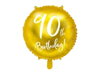 PartyDeco 90th Birthday, Guld, Rund, Folie, Födelsedag, 45 cm, 50 styck