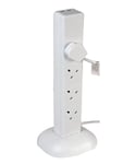 Abacus Range 8 Way Multi Plug Tower Extension Lead with USB Sockets Power Strip | 8 Way Socket Extension Cord 2 Meter | 8 Outlet Electrical Power Extension Cable Variable Lengths (White, 2m)