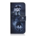 Sunrive Case For Sony Xperia 5 II, PU Leather Phone Holster Case Card Slot Flip Wallet Stand Function gel magnetic Protective Skin Cover (Wolf and dog)