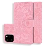 Scratch Resistant Genuine Leather Case Calf Pattern Double Folding Design Embossed Leather Case With Holder & Card Slots, for IPhone 11 Pro Max (6.5 Inch) (Color : Pink)