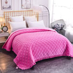 WUIO Quilted Bedspread Crystal Velvet, Upgrade Lace AB Version Bedroom Soft Sofa Blanket Single/Double Solid Color, Rhombus Embossing,Pink,150x200cm