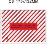 "Packsedelskuvert, C6, Tryck: "PACKSEDEL", Randigt (vit/röd), 175x132 mm, 1000 st"
