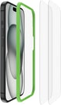 Belkin Protection d'écran antimicrobienne ScreenForce TemperedGlass pour iPhone 15, verre trempé, fine, transparente, antirayure, support Easy Align pour pose sans bulle d'air, pack de 2